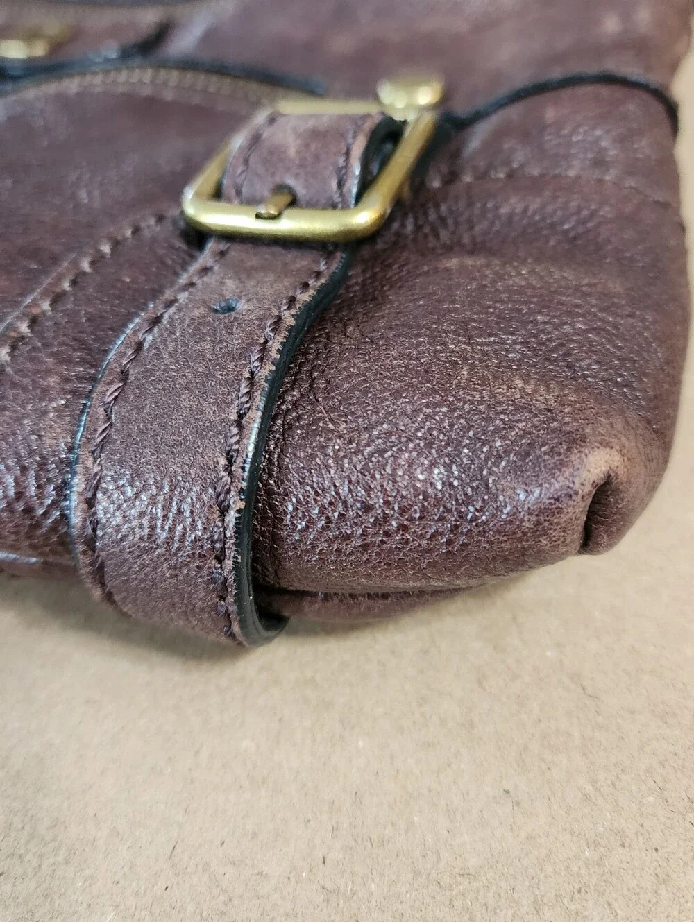 Fossil Brown Leather Messenger Crossbody Satchel Pebbled Multi Pocket Bag Y2K Lg